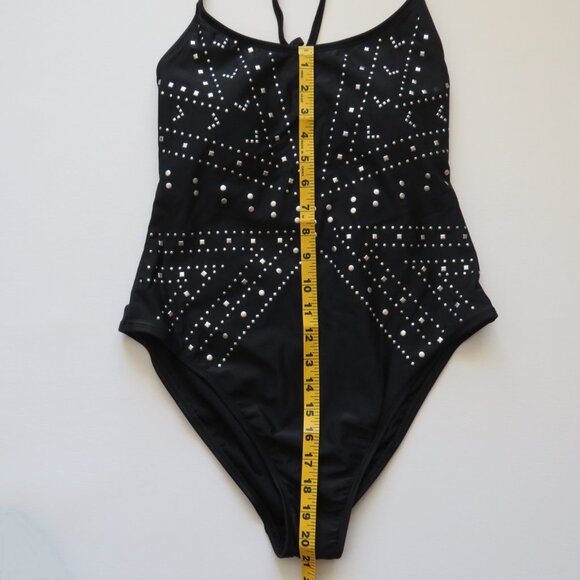 Xhilaration Black Silver Studs Women’s One Piece Sleeveless Swimsuit L - Picture 10 of 12